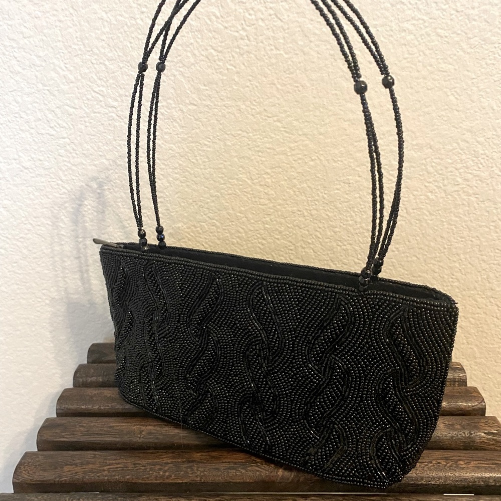 Y2K black beaded baguette. Perfect for Christmas parties.